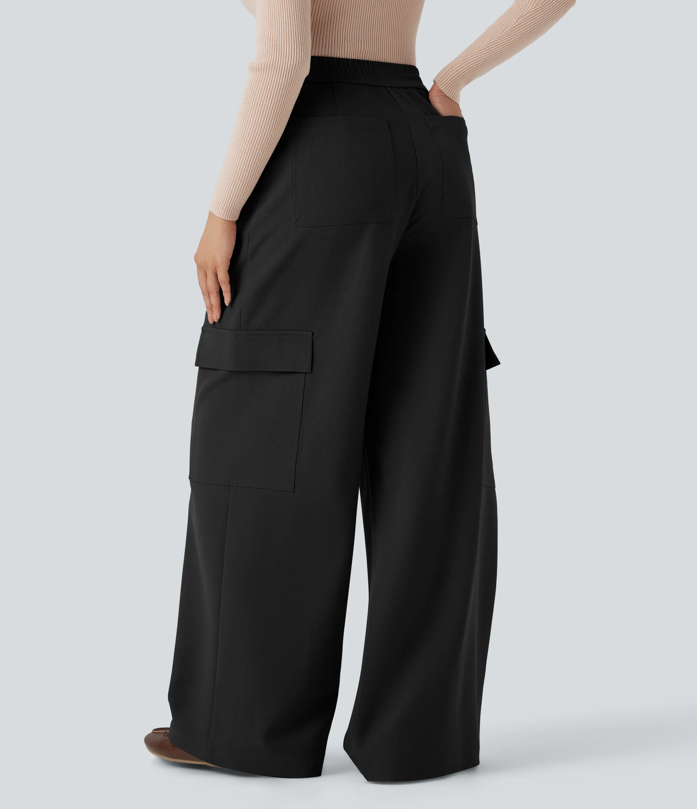 Halara Pantalones cargo casuales de tiro alto y pierna ancha con bolsillos - Black - XS(regular) sold by Halara product image thumbnail 3