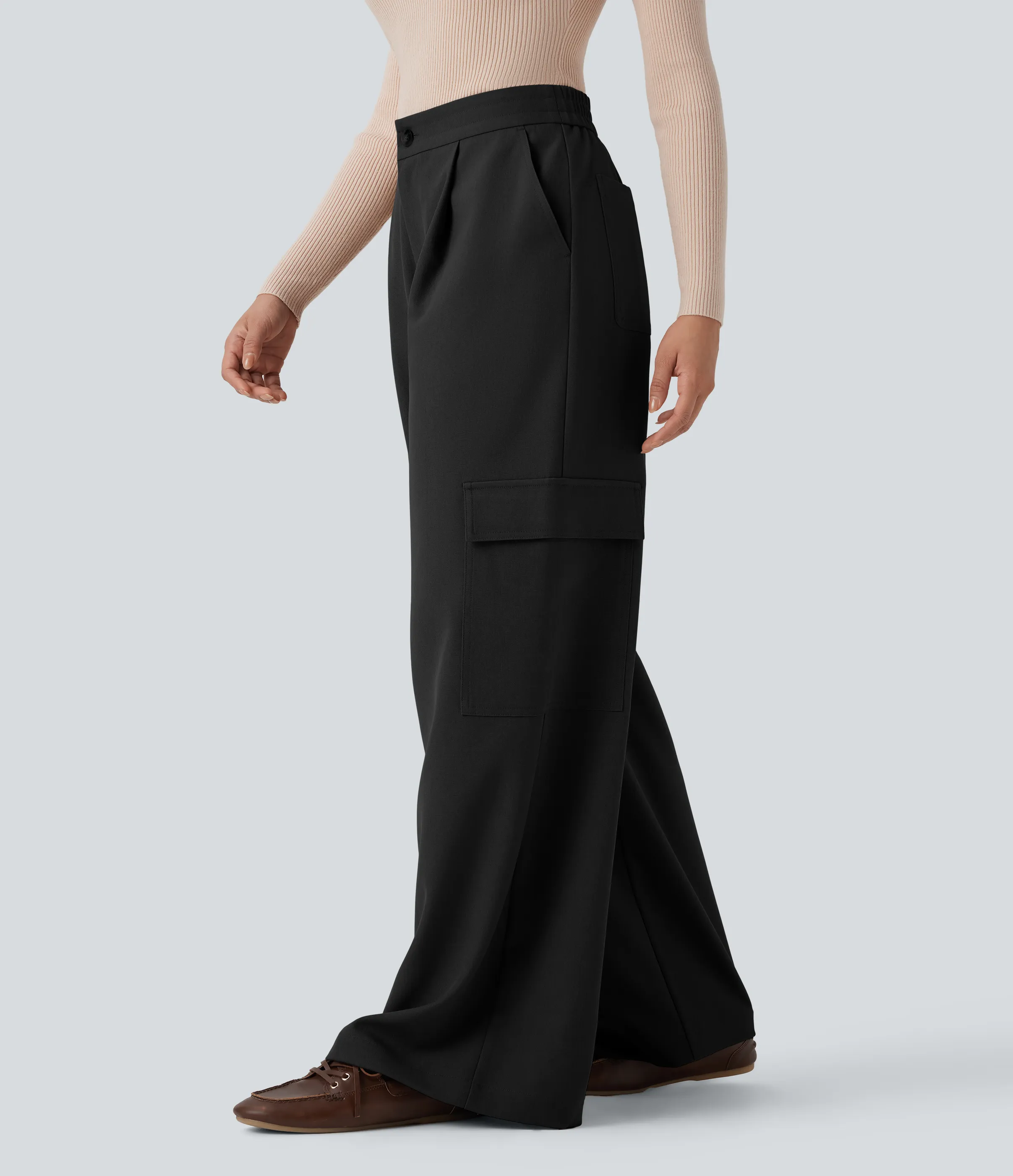 Halara Pantalones cargo casuales de tiro alto y pierna ancha con bolsillos - Black - XS(regular) sold by Halara product image thumbnail 4