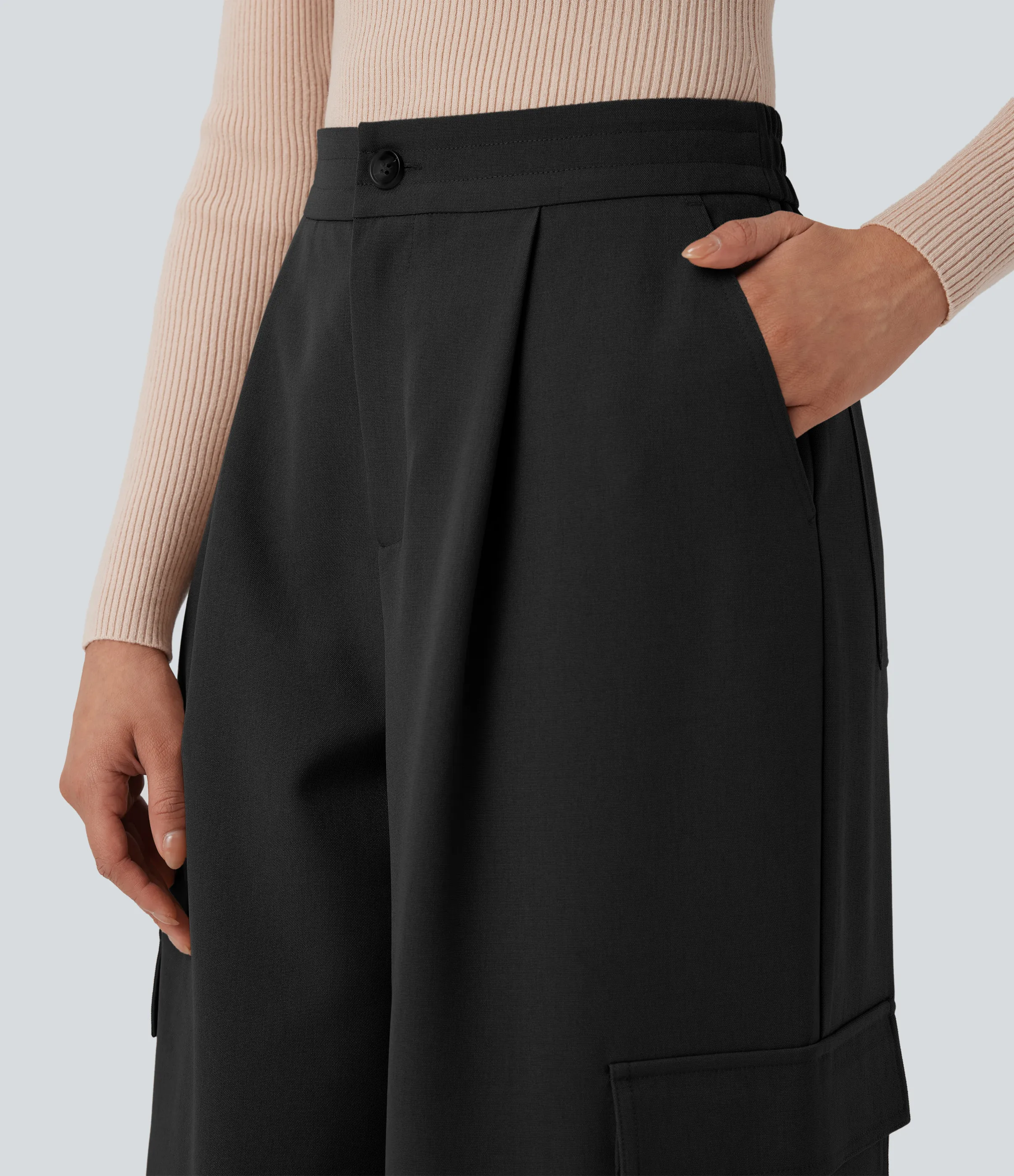 Halara Pantalones cargo casuales de tiro alto y pierna ancha con bolsillos - Black - XS(regular) sold by Halara product image thumbnail 5