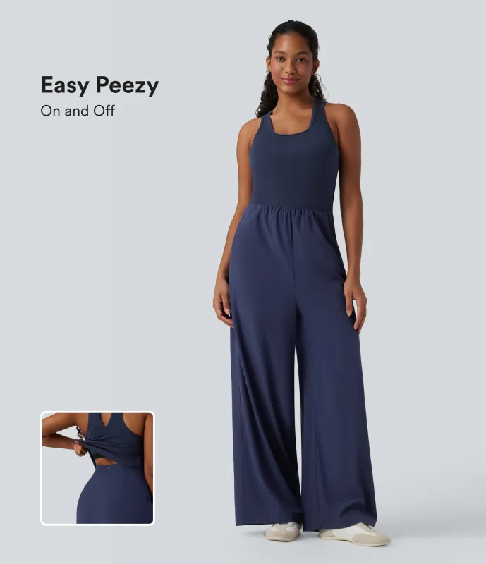 Halara Jumpsuit casual Breezeful™ sin mangas cut-out con secado rápido y bolsillos - Easy Peezy - Patriot Blue - XS(regular) made by Halara