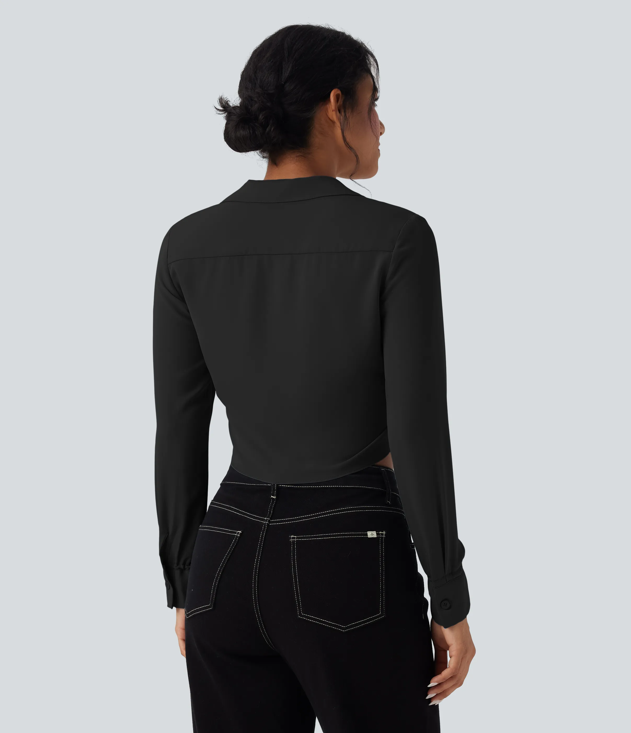 Halara Blusa casual corta de manga larga con lazo delantero - Black - S sold by Halara product image thumbnail 3