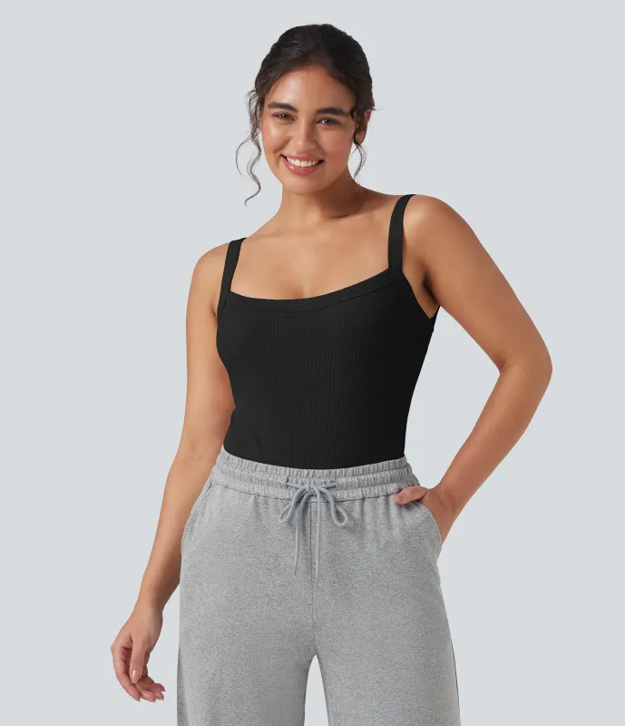 Halara Body casual ajustado sin mangas con cuello cuadrado y punto acanalado - Black - XL sold by Halara