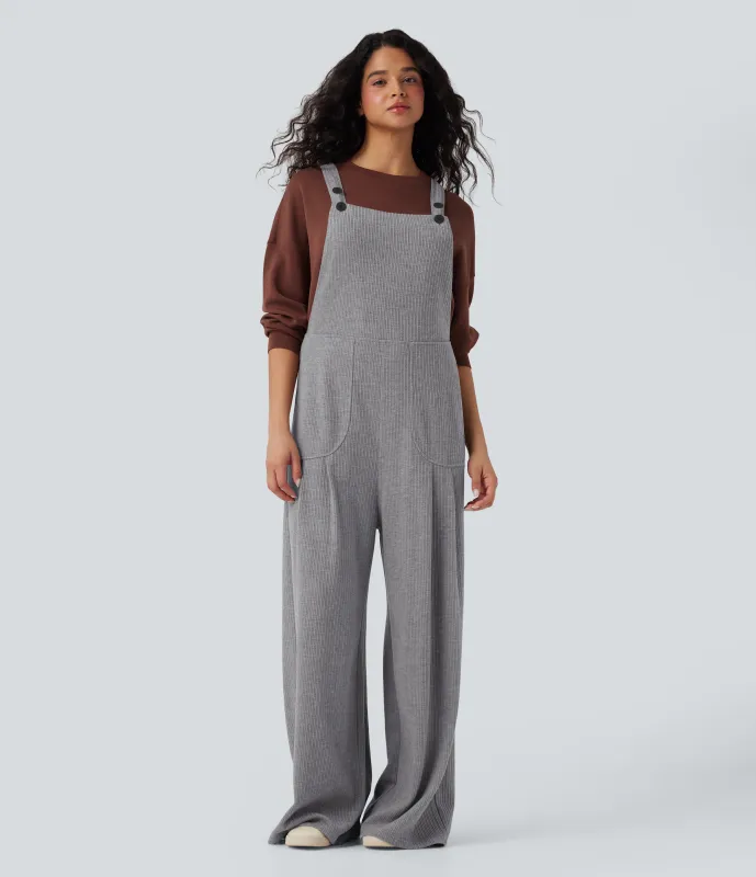 Halara Jumpsuit casual ancho y acanalado con bolsillos - Mockingbird - XS(regular) sold by Halara