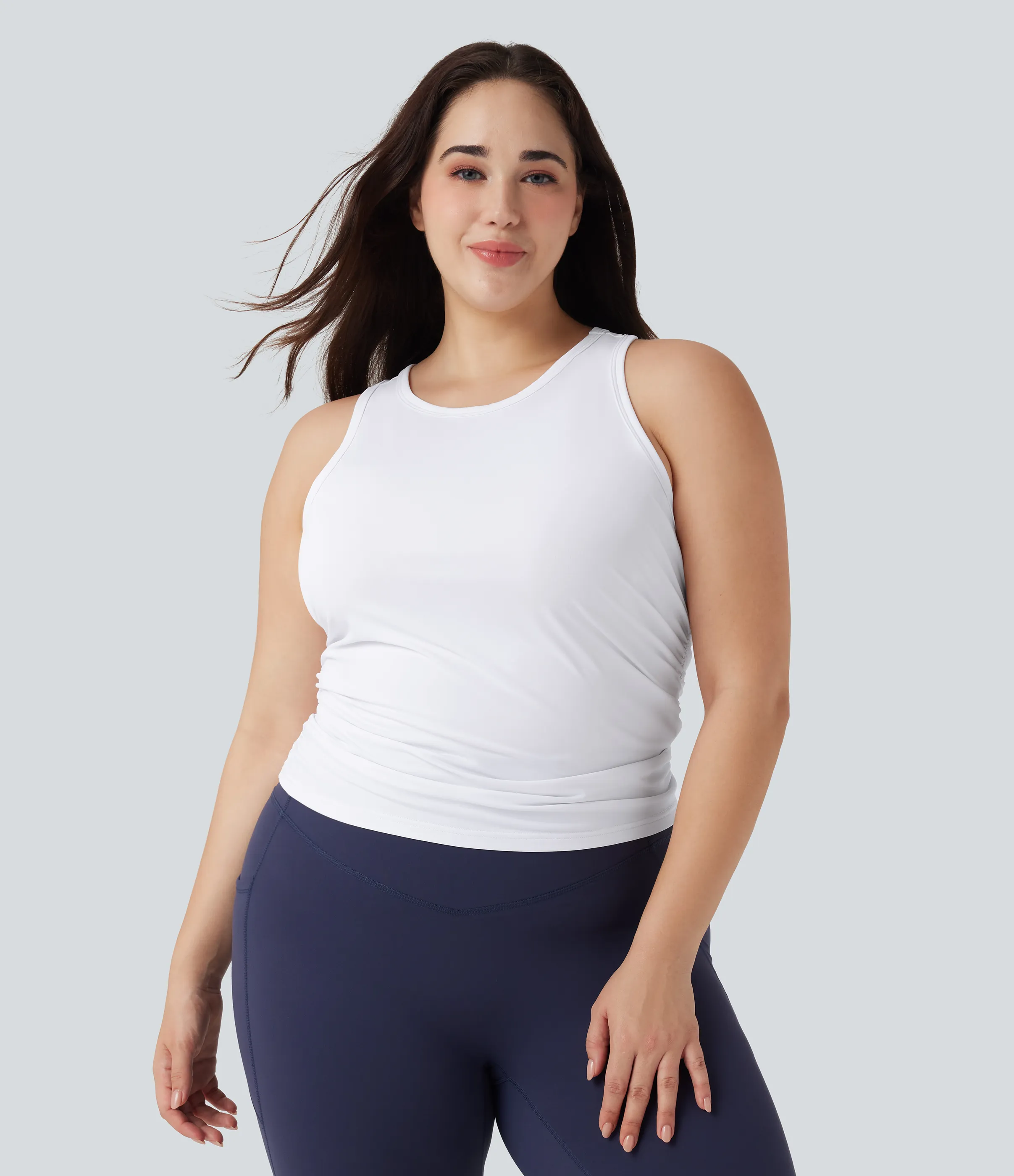 Halara Camiseta de yoga fruncida con espalda cruzada y cuello redondo en tallas grandes - Frost White - 1X sold by Halara product image thumbnail 2