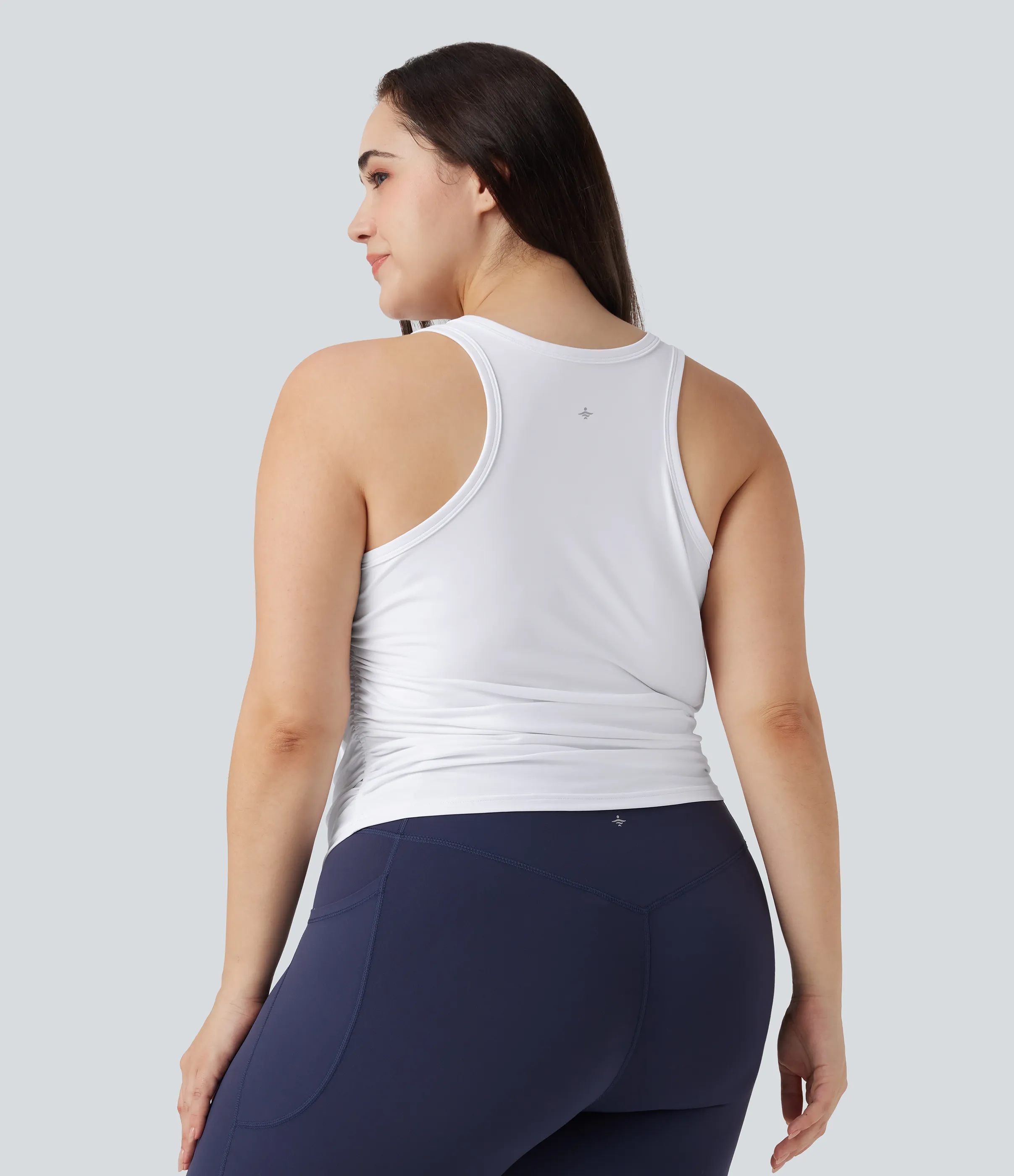 Halara Camiseta de yoga fruncida con espalda cruzada y cuello redondo en tallas grandes - Frost White - 1X sold by Halara product image thumbnail 3