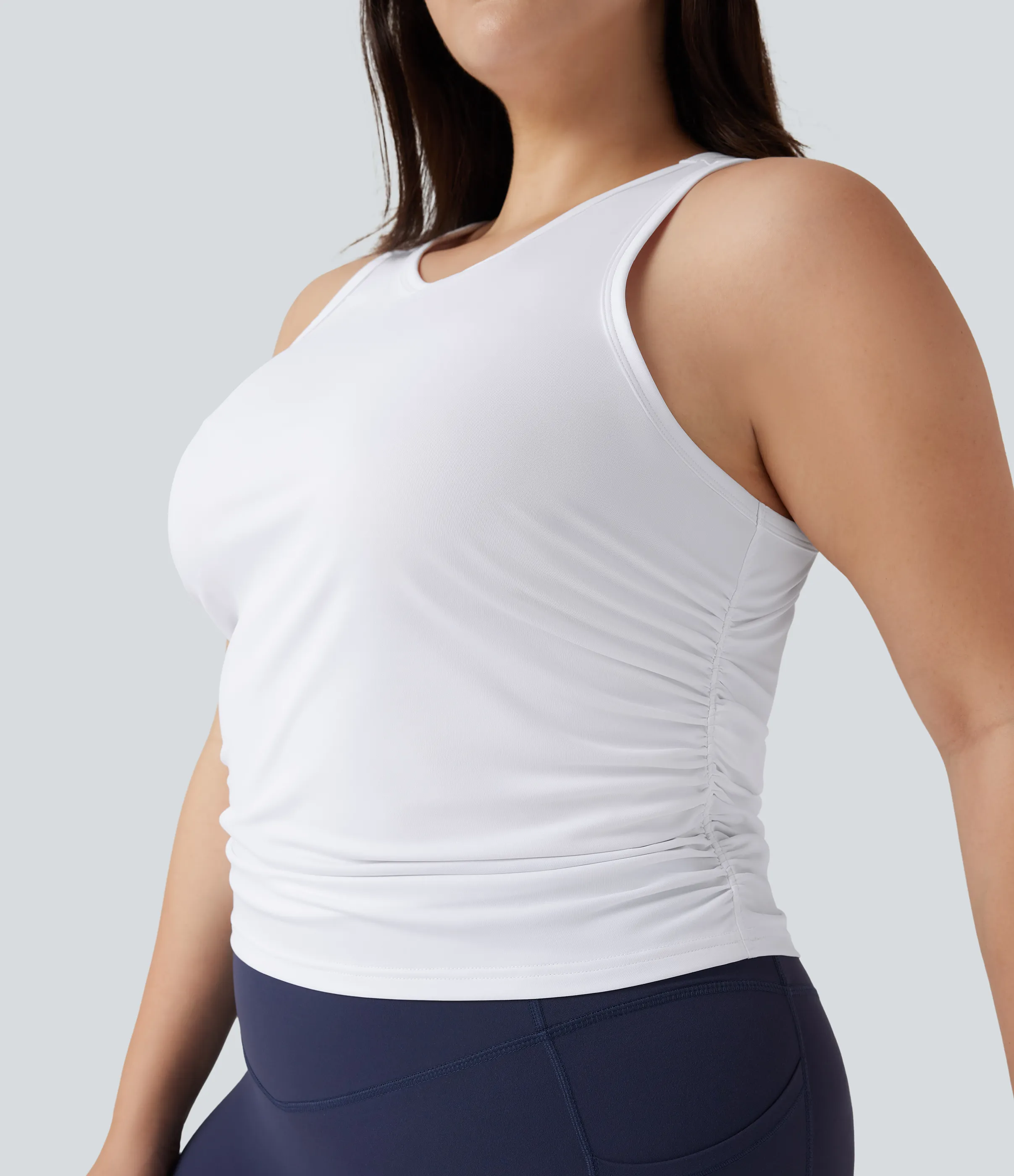 Halara Camiseta de yoga fruncida con espalda cruzada y cuello redondo en tallas grandes - Frost White - 1X sold by Halara product image thumbnail 5