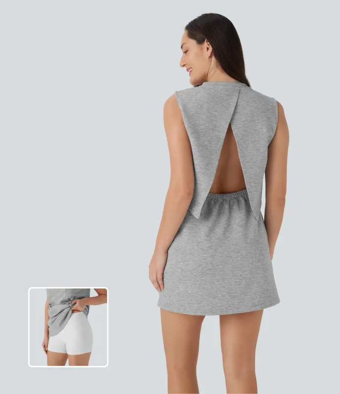 Halara Vestido deportivo de minigolf de dos piezas sin mangas con espalda abierta y cordón ajustable - Fog Gray - XL sold by Halara