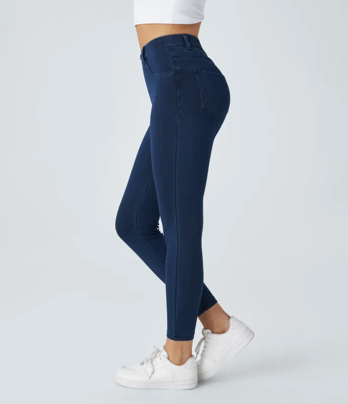 Halara Leggings Halara Flex™ Denim oficina elástico múltiple bolsillo tiro alto - Washed Denim Navy Blue - M(7/8) sold by Halara