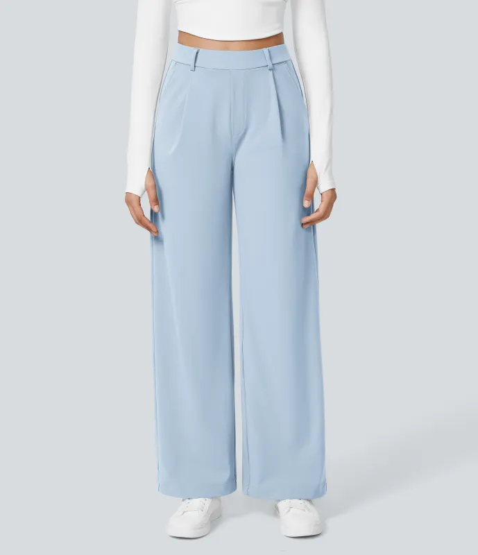 Halara Pantalón  oficina pierna recta bolsillo lateral tiro alto pliegue - Omphalodes - XL(regular) sold by Halara