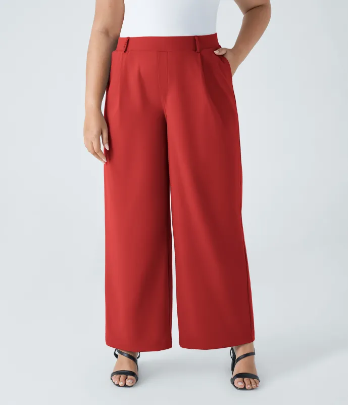 Halara Pantalón  oficina tiro alto recto bolsillo lateral pinzas talla grande - Valiant Poppy - 3X(regular) made by Halara