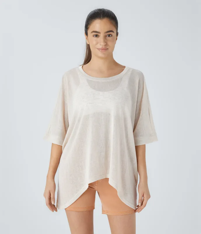 Halara Top extragrande transparente dobladillo dividido asimétrico - Whisper White - XS sold by Halara