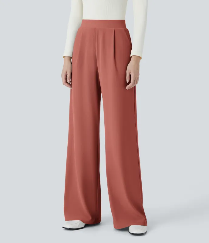 Halara Pantalón Halara Flex™ oficina tiro alto control abdomen adelgazan tiro bolsillo lateral pierna ancha micro gofre - Etruscan Red - S(regular) made by Halara