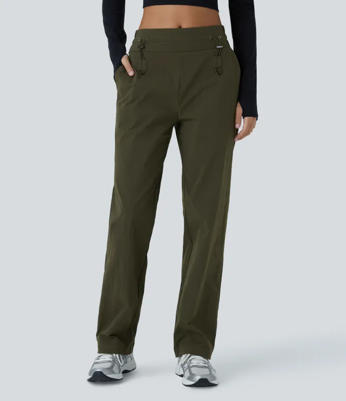 Halara Pantalón pierna recta bolsillo lateral cordón ajustable tiro medio resistente desgaste - Twilight Green - XS(regular) sold by Halara