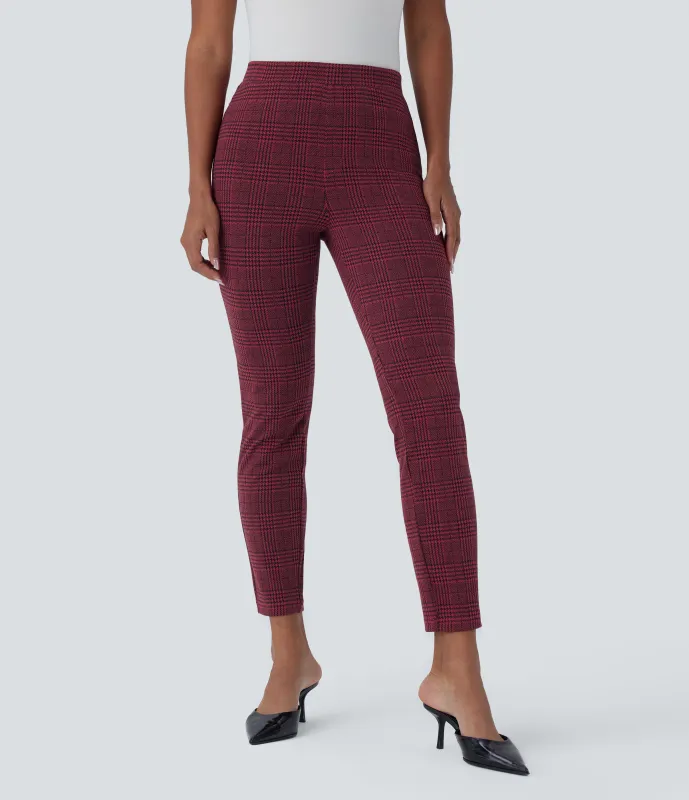 Halara Pantalón Halara Flex™ oficina ajustado pata gallo bolsillo trasero tiro alto - Burgundy Houndstooth Pattern - S(regular) sold by Halara