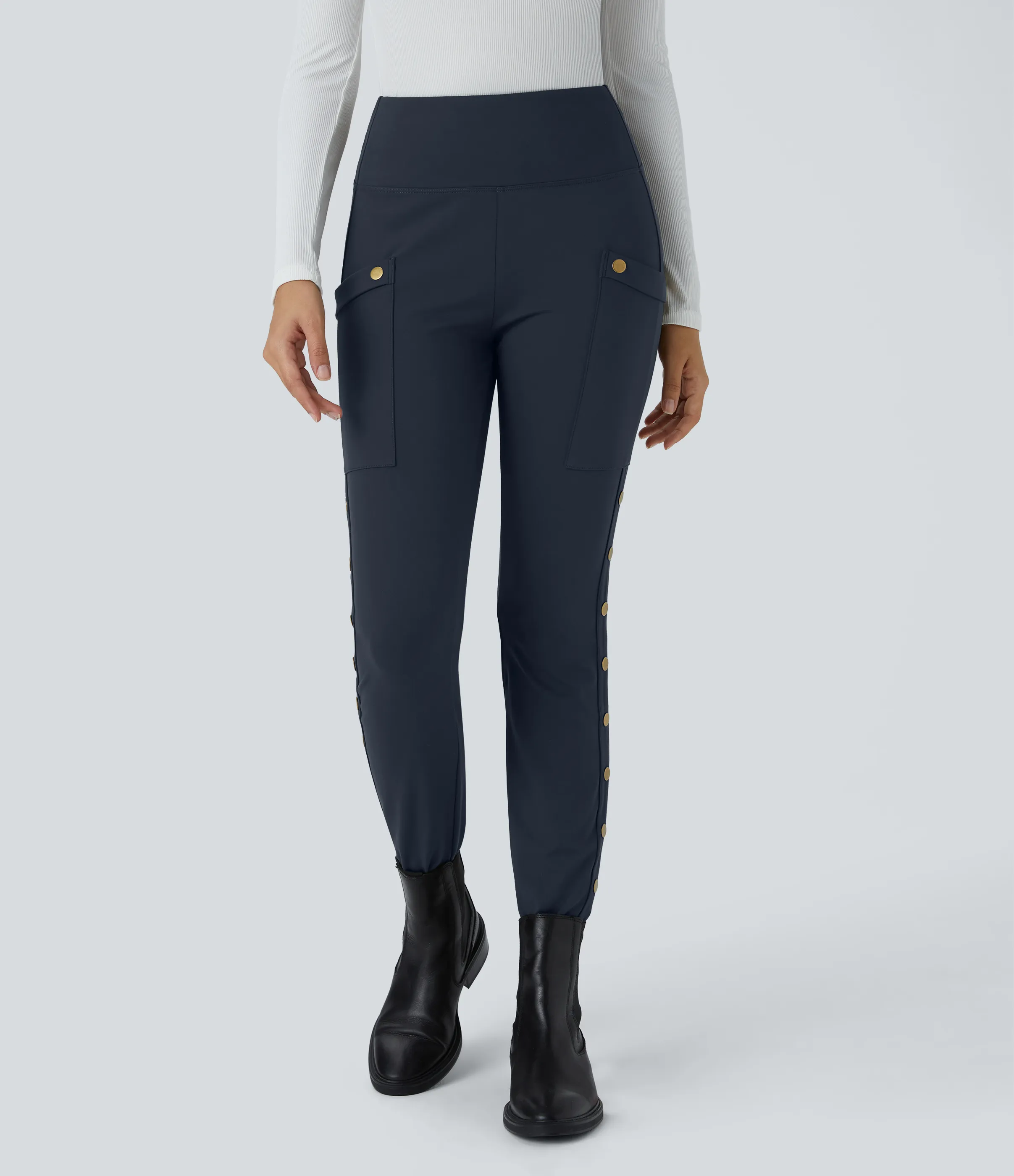 Halara Pantalón ajustado hasta tobillo bolsillo lateral botón decorativo tiro alto - Midnight Blue - M(regular) sold by Halara product image thumbnail 2