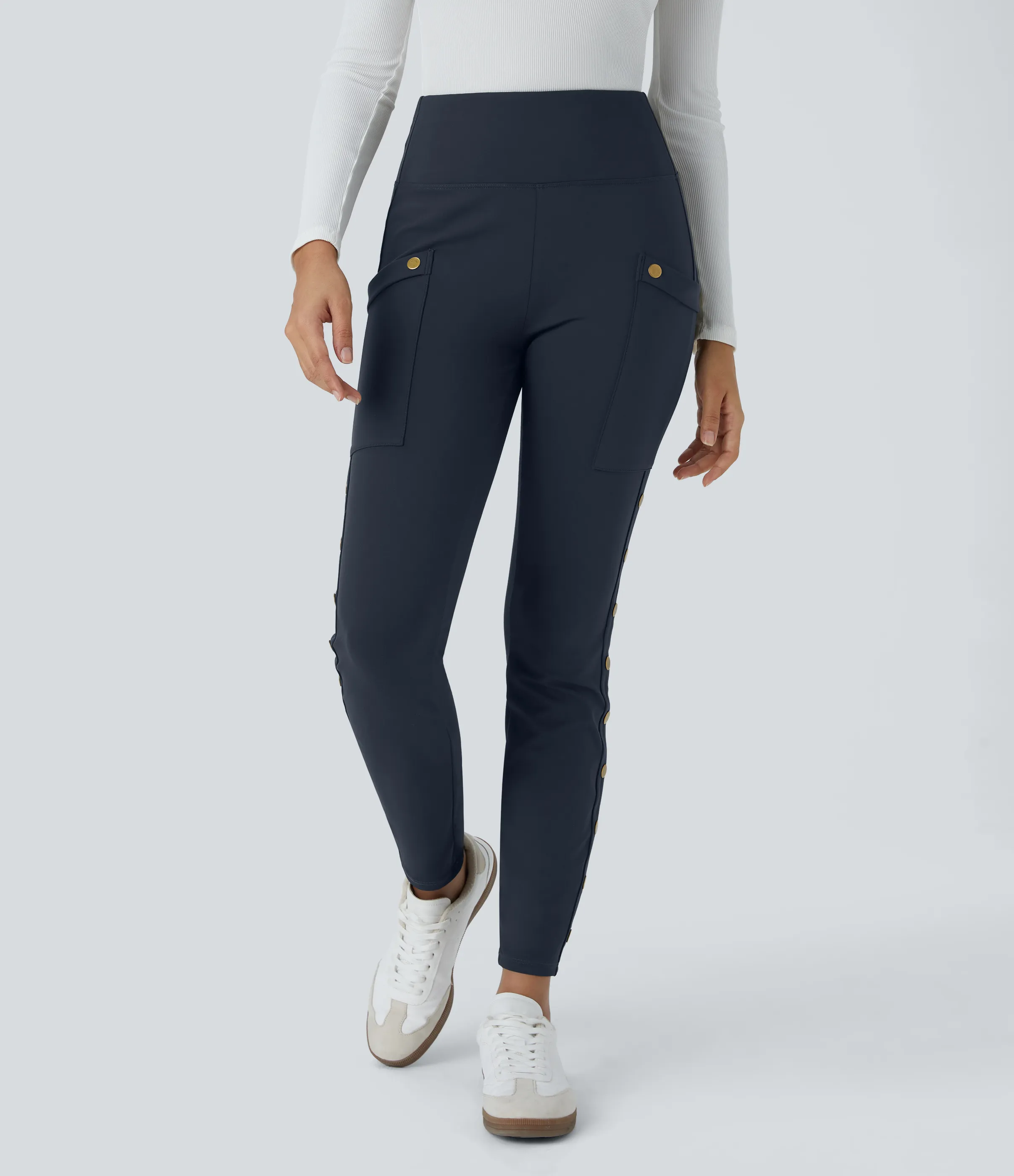 Halara Pantalón ajustado hasta tobillo bolsillo lateral botón decorativo tiro alto - Midnight Blue - M(regular) sold by Halara product image thumbnail 5