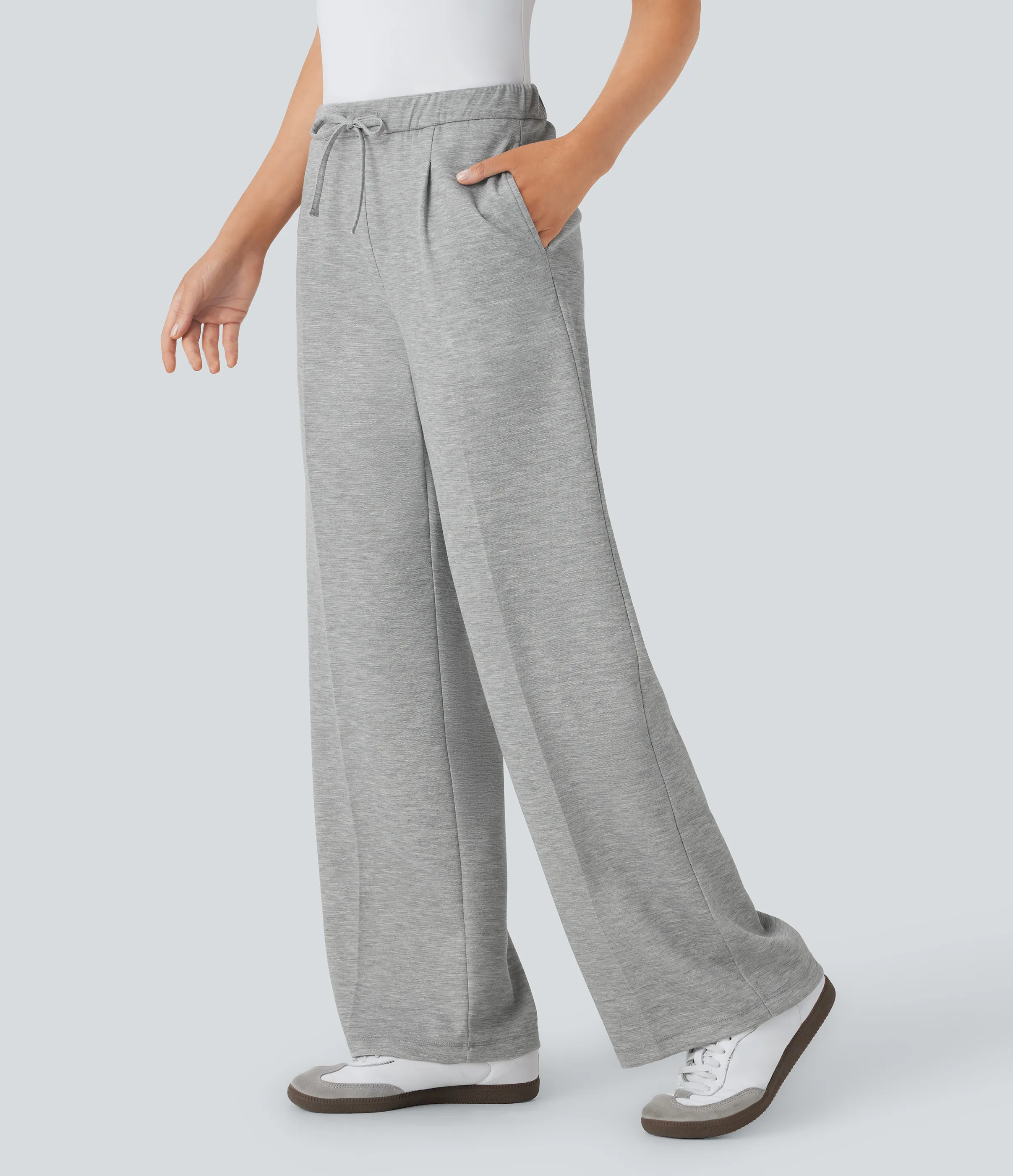 Halara Pantalón oficina tiro medio cordón bolsillo lateral pierna recta - Mottled Grey - L(regular) sold by Halara product image thumbnail 2