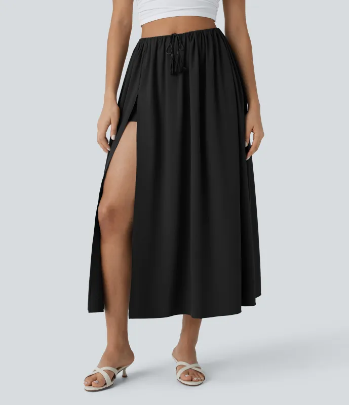 Halara Falda Breezeful™ midi 2 piezas tiro alto cordón ajustable fluida secado rápido resort - Black - M(regular) sold by Halara