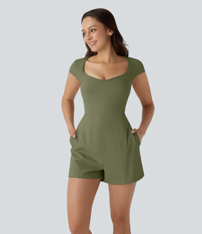 Halara Mono Softlyzero™ Airy yoga cuello U manga corta bolsillo lateral tacto fresco - Easy Peezy - Loden Green - M sold by Halara