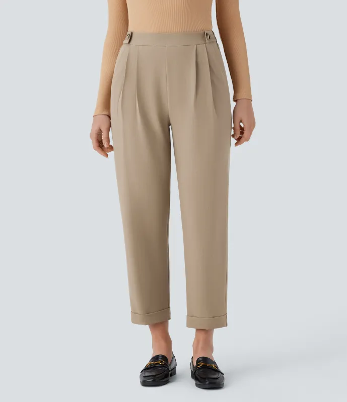 Halara Pantalón oficina tiro alto ajustado bolsillo lateral botón cremallera invisible - Travertine - M(regular) sold by Halara