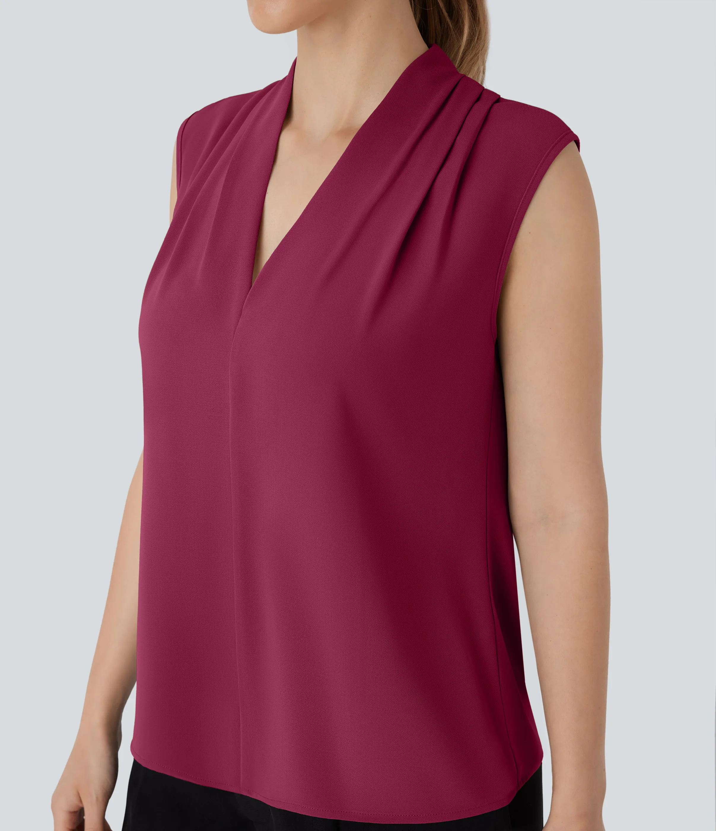 Halara Blusa oficina sin mangas cuello V - Beet Red - S sold by Halara product image thumbnail 5