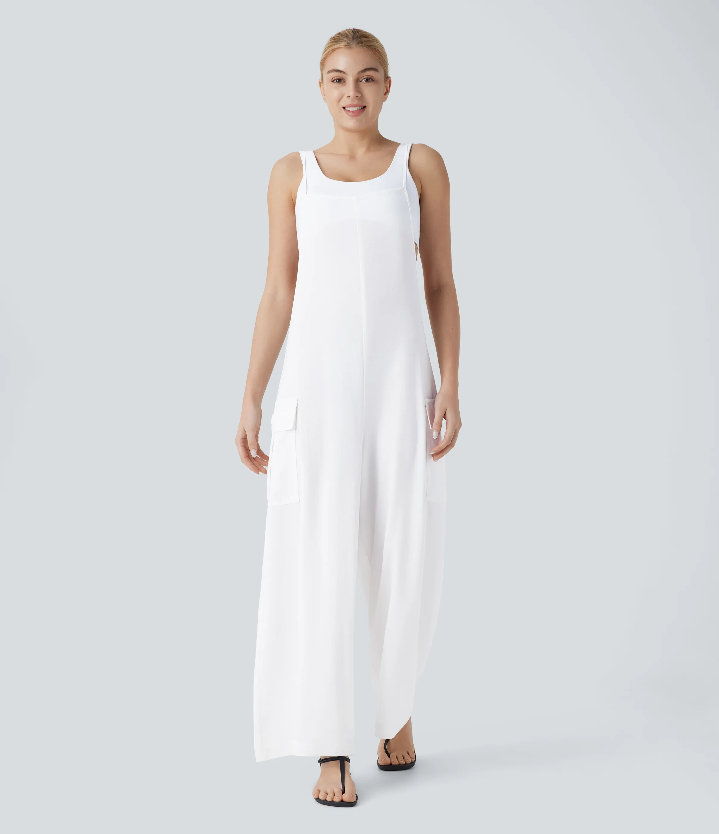 Halara Mono lino bolsillo lateral cremallera invisible correa ajustable - White - XS(regular) sold by Halara