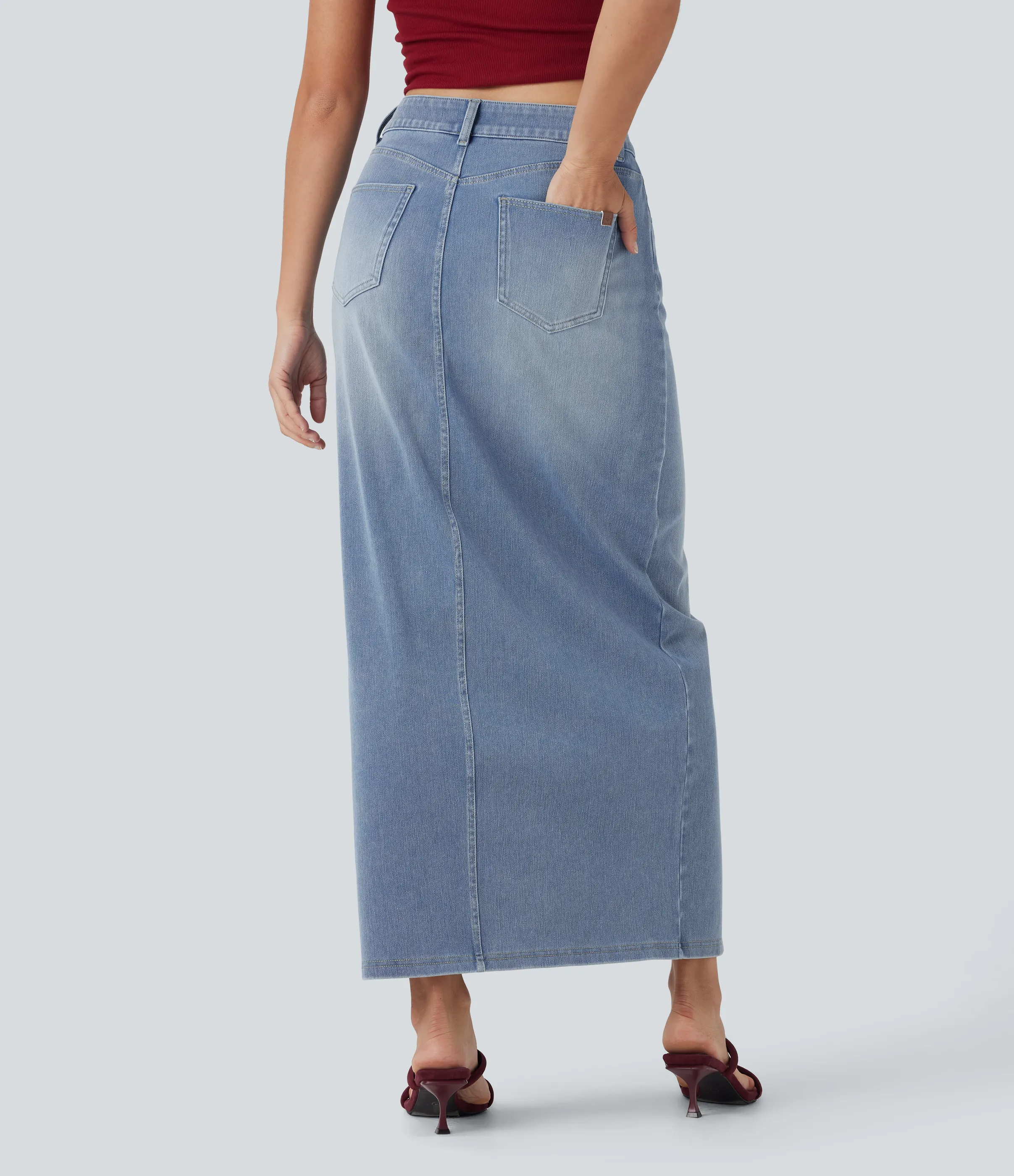 Halara Falda Halara Flex™ Denim elástico lavado abertura múltiple bolsillo tiro medio - Powder Blue Denim - XL(regular) sold by Halara product image thumbnail 3