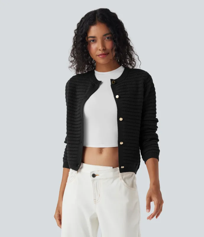 Halara Suéter de cuello redondo para oficina de  manga larga y punto tipo cárdigan - Black - L sold by Halara