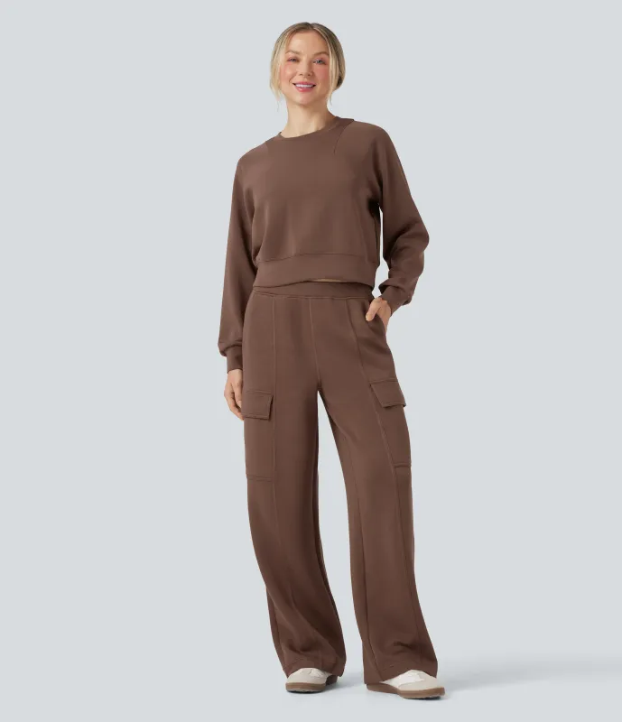 Halara Pantalones casuales de tiro medio y pierna recta con bolsillos - Cocoa Brown - M(regular) sold by Halara