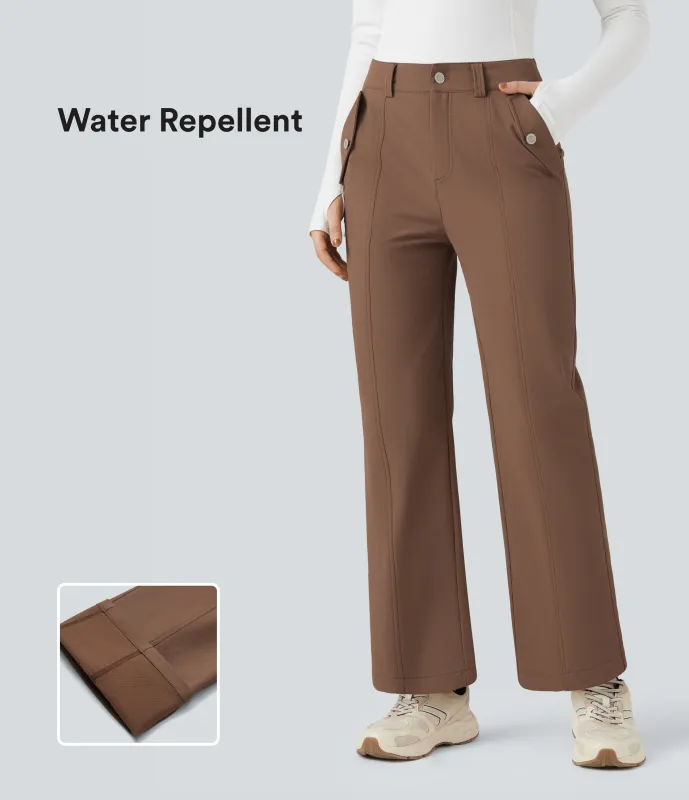 Halara Pantalones de senderismo rectos de tiro medio y resistentes al agua y con bolsillos - Pecan Pie - XL(regular) made by Halara