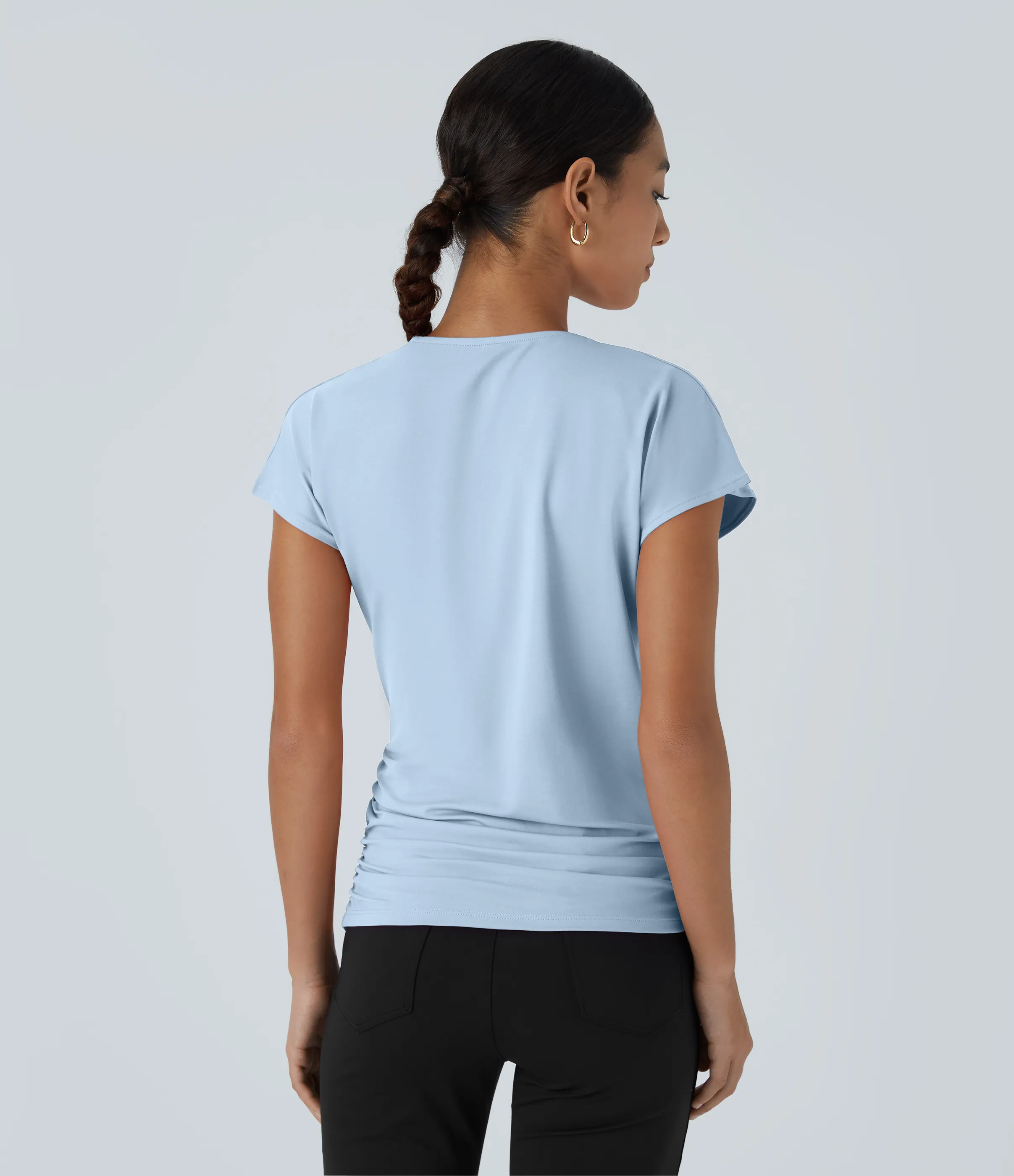 Halara Blusa oficina sólida pliegue cruzado manga japonesa cuello V - Angel Falls - XL sold by Halara product image thumbnail 3