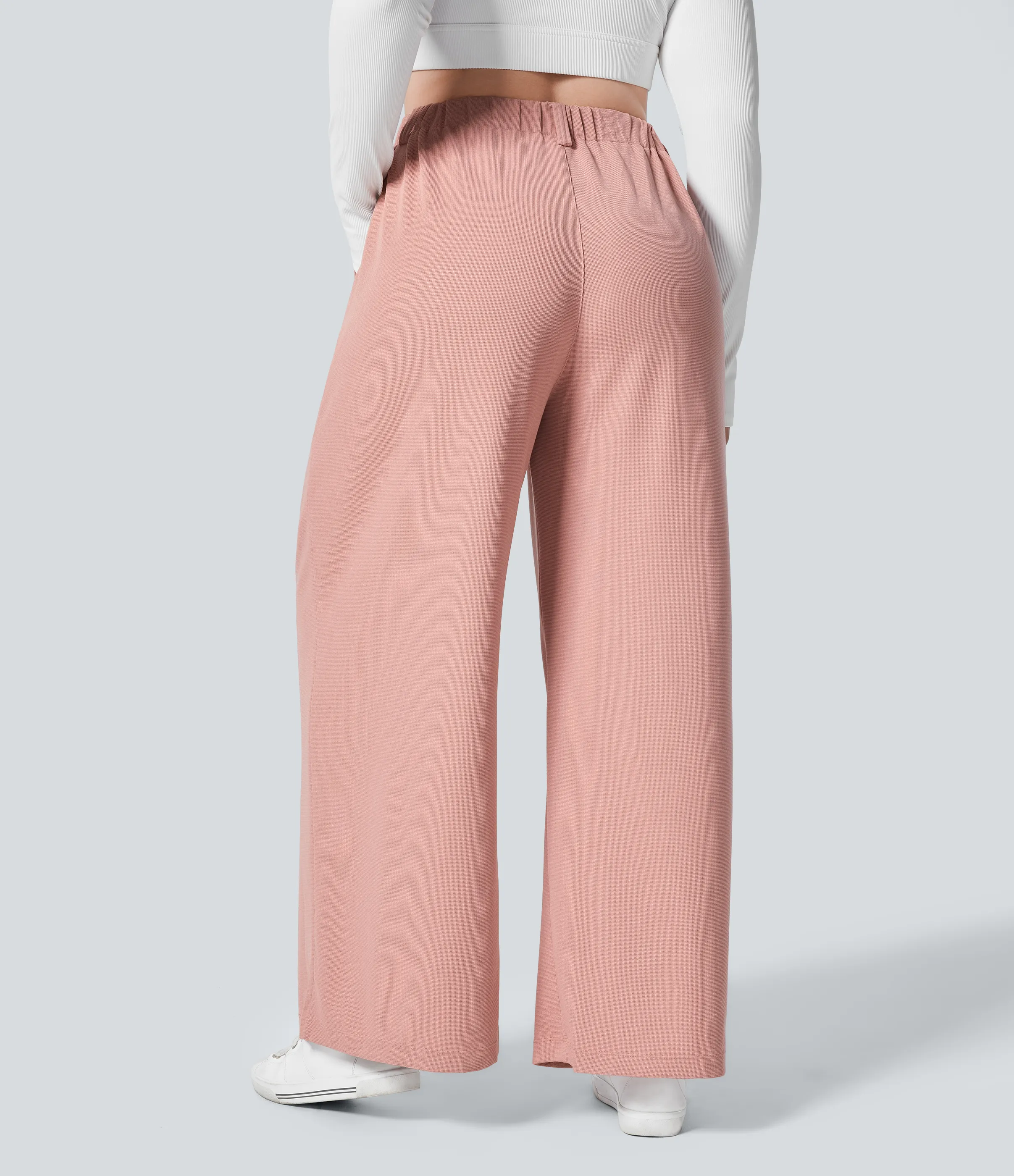 Halara Pantalón Halara Flex™ oficina tiro alto pliegue bolsillo lateral pierna ancha gofre talla grande - Rose Tan - 1X(regular) sold by Halara product image thumbnail 3