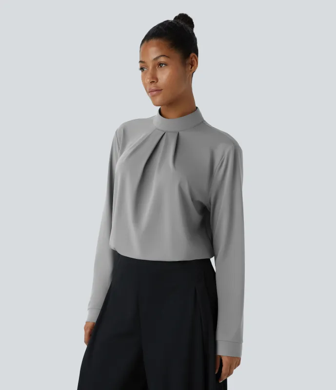 Halara Blusa oficina manga larga botón espalda cuello alto - Ultimate Gray - XS sold by Halara