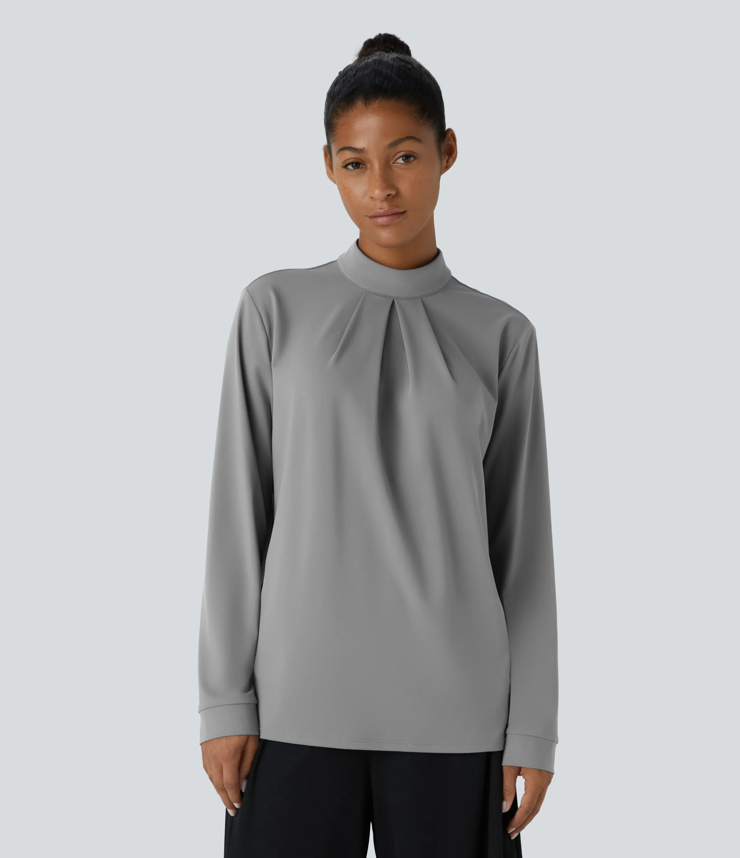 Halara Blusa oficina manga larga botón espalda cuello alto - Ultimate Gray - XS sold by Halara product image thumbnail 4