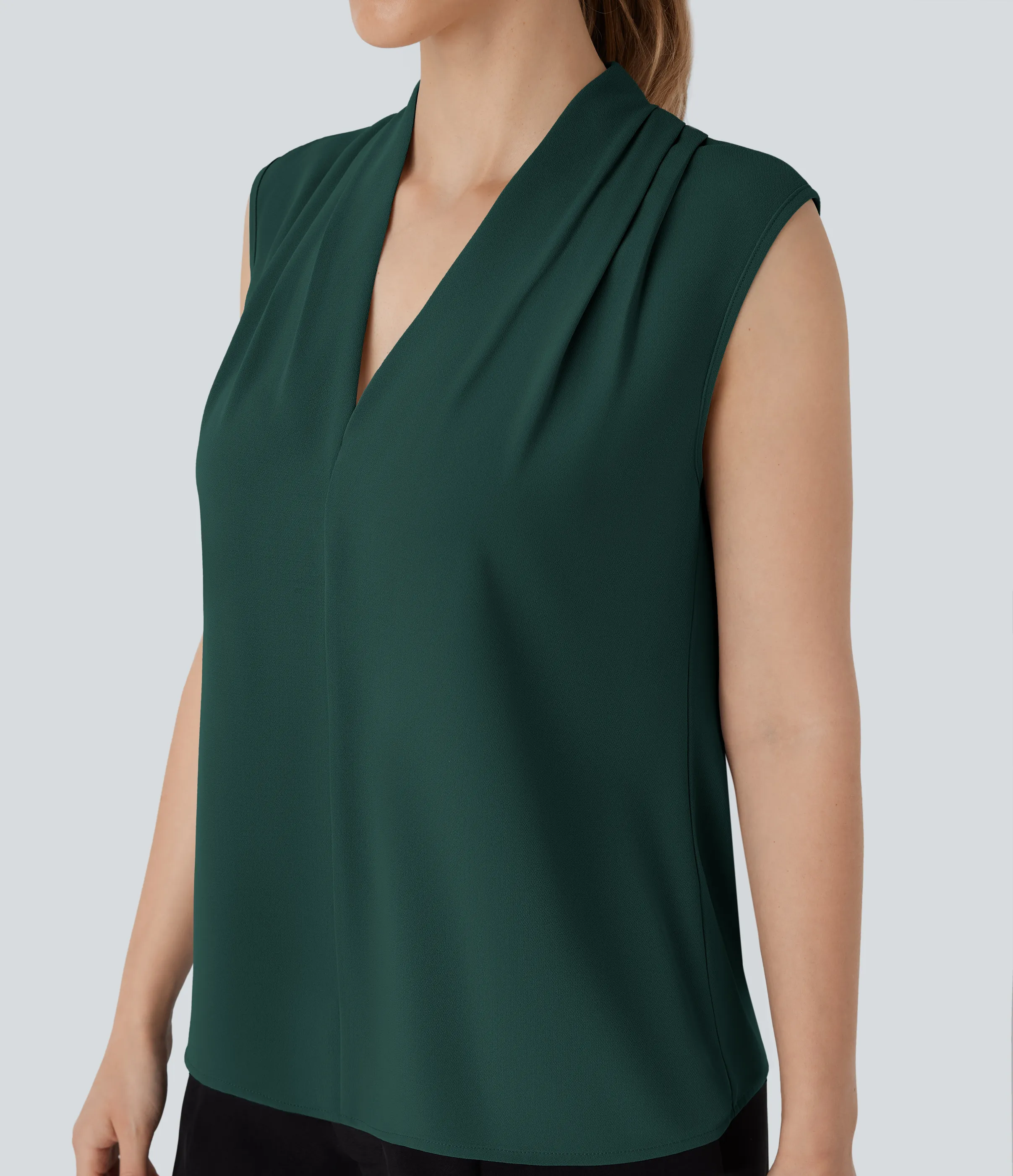 Halara Blusa oficina sin mangas cuello V - Karst Green - L sold by Halara product image thumbnail 5