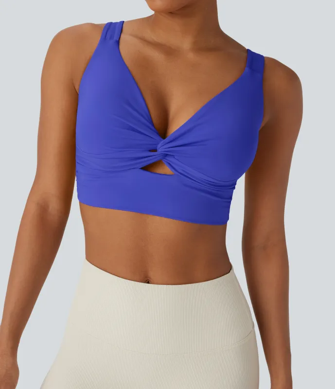 Halara Brasier deportivo de yoga SoftlyZero™ Airy de sujeción baja con abertura y tacto fresco en copas D-F - Aster Blue - L sold by Halara