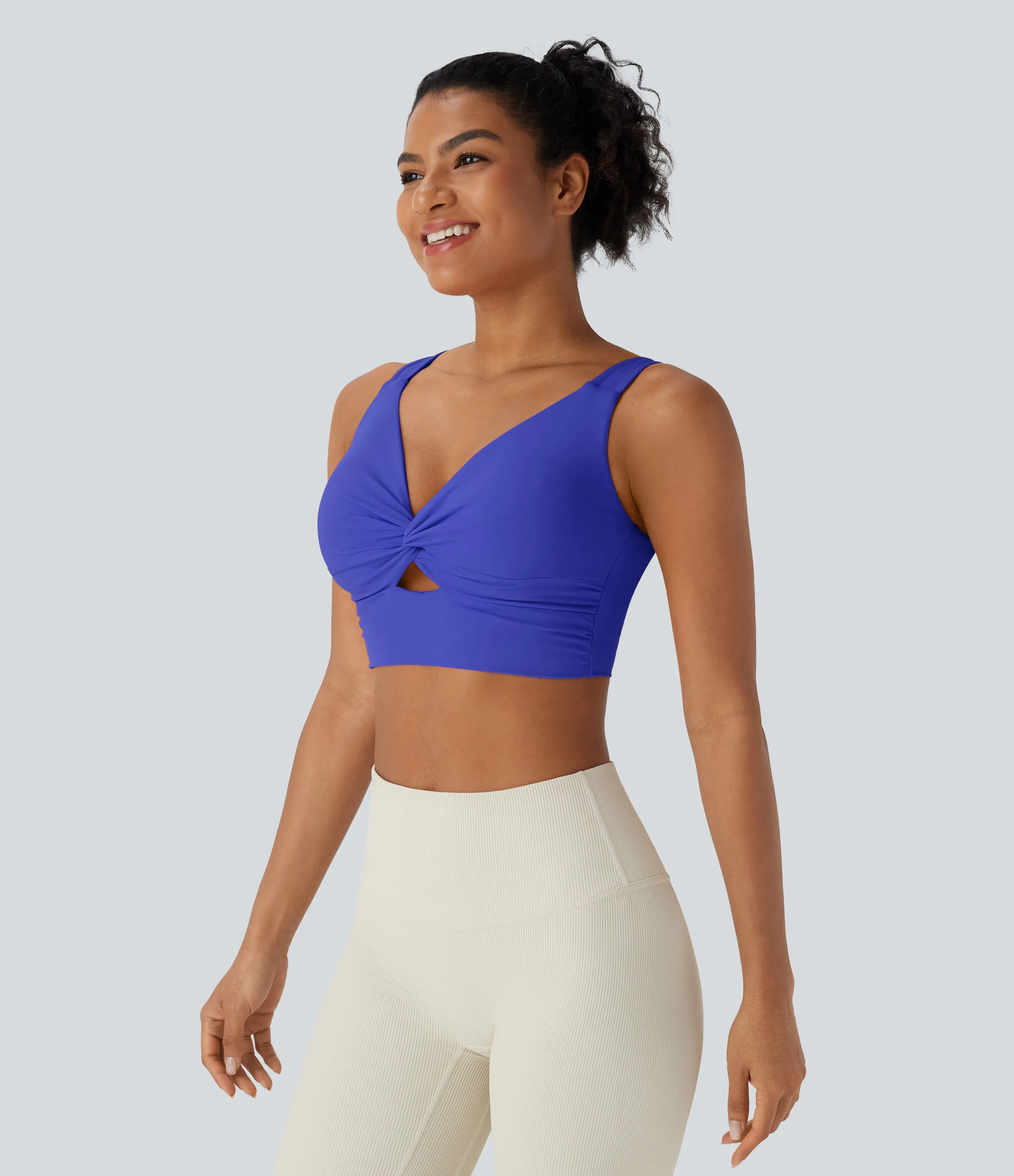 Halara Brasier deportivo de yoga SoftlyZero™ Airy de sujeción baja con abertura y tacto fresco en copas D-F - Aster Blue - L sold by Halara product image thumbnail 5