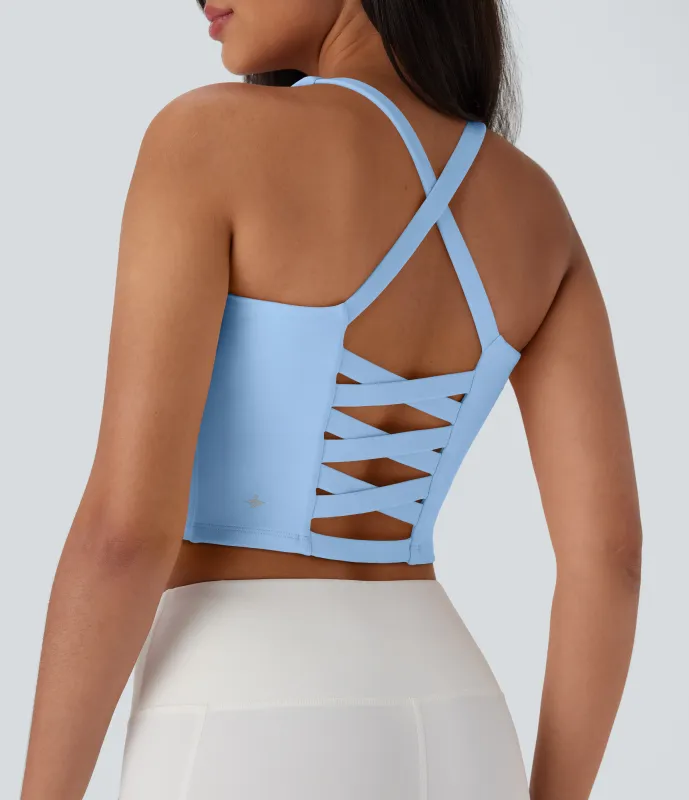 Halara Top corto de yoga en copas D-F - Fresh Blue - S sold by Halara