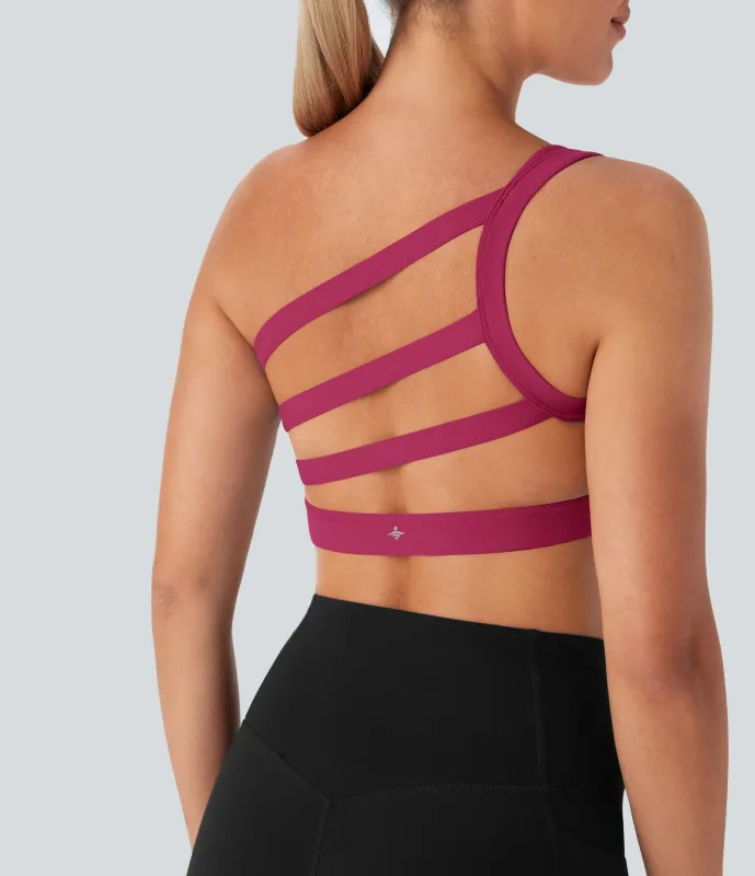 Halara Brasier deportivo SoftlyZero™ Plush afelpado para yoga asimétrico de sujeción baja con hombro descubierto en copas A-C - Cherries Jubilee - XL made by Halara
