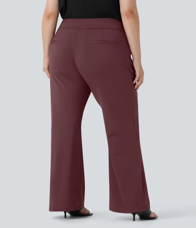 Halara Pantalón Halara Flex™ oficina acampanado tiro alto talla grande bolsillo lateral cremallera - Red Mahogany - 1X(regular) made by Halara