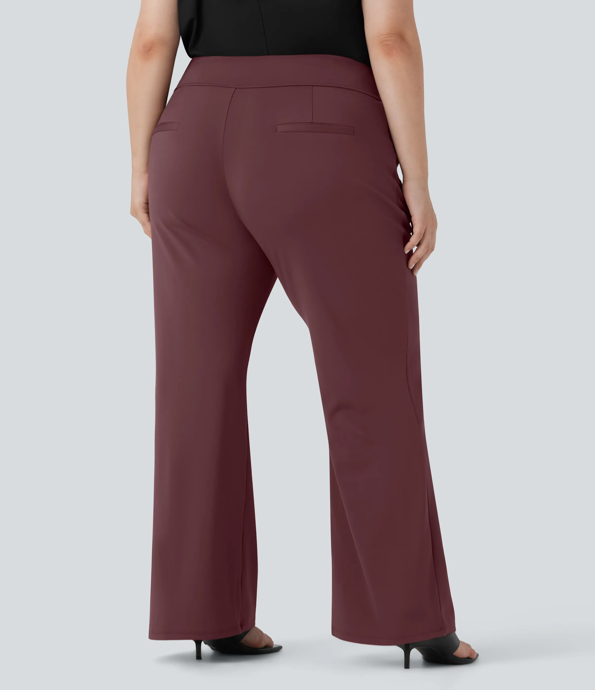 Halara Pantalón Halara Flex™ oficina acampanado tiro alto talla grande bolsillo lateral cremallera - Red Mahogany - 1X(regular) sold by Halara