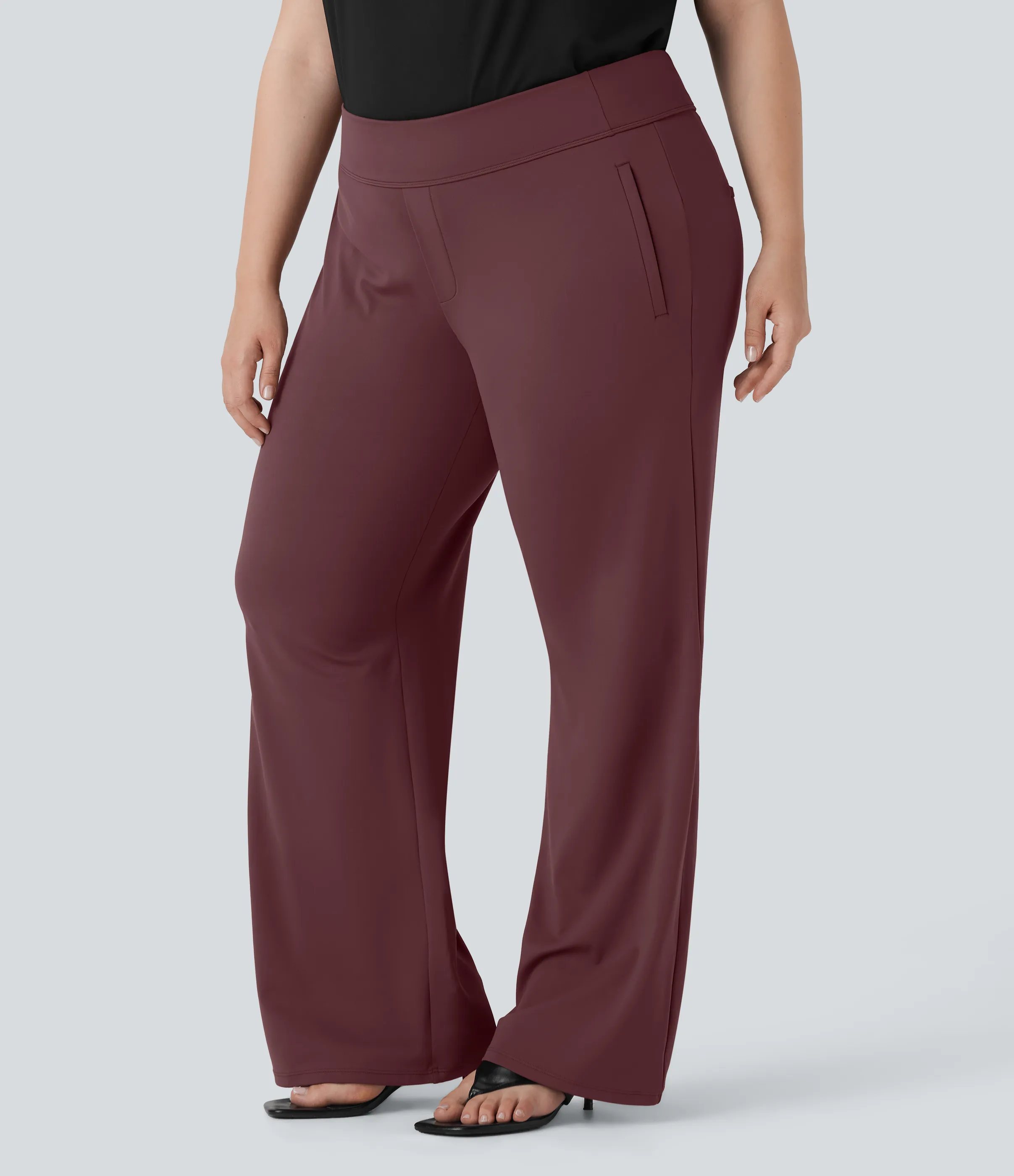 Halara Pantalón Halara Flex™ oficina acampanado tiro alto talla grande bolsillo lateral cremallera - Red Mahogany - 1X(regular) sold by Halara product image thumbnail 3