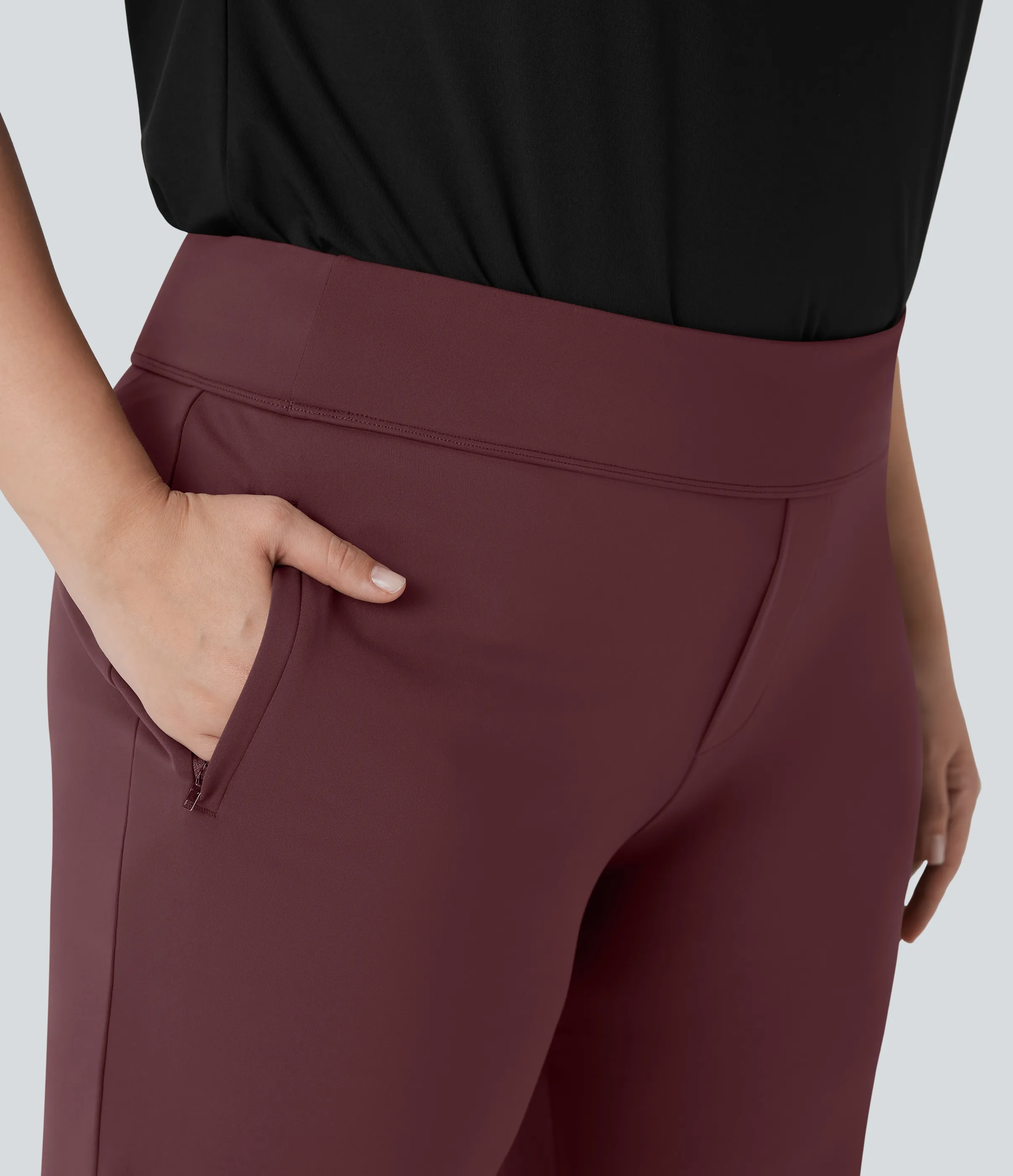Halara Pantalón Halara Flex™ oficina acampanado tiro alto talla grande bolsillo lateral cremallera - Red Mahogany - 1X(regular) sold by Halara product image thumbnail 5