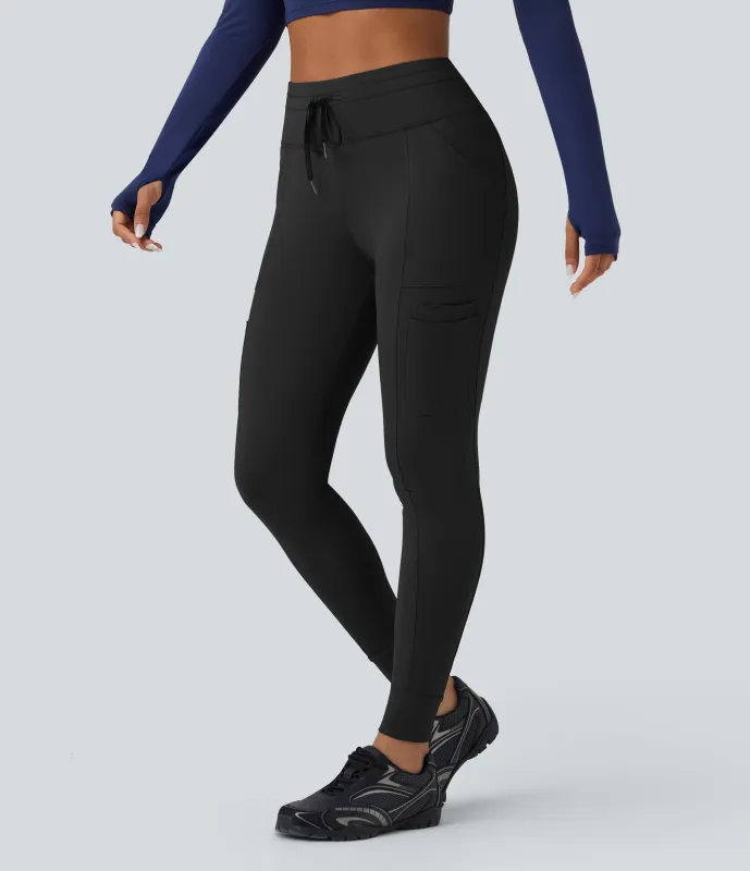 Halara Pantalones deportivos de senderismo SoftlyZero™ de terciopelo con tiro alto, cordón y bolsillos - Black - M(regular) sold by Halara