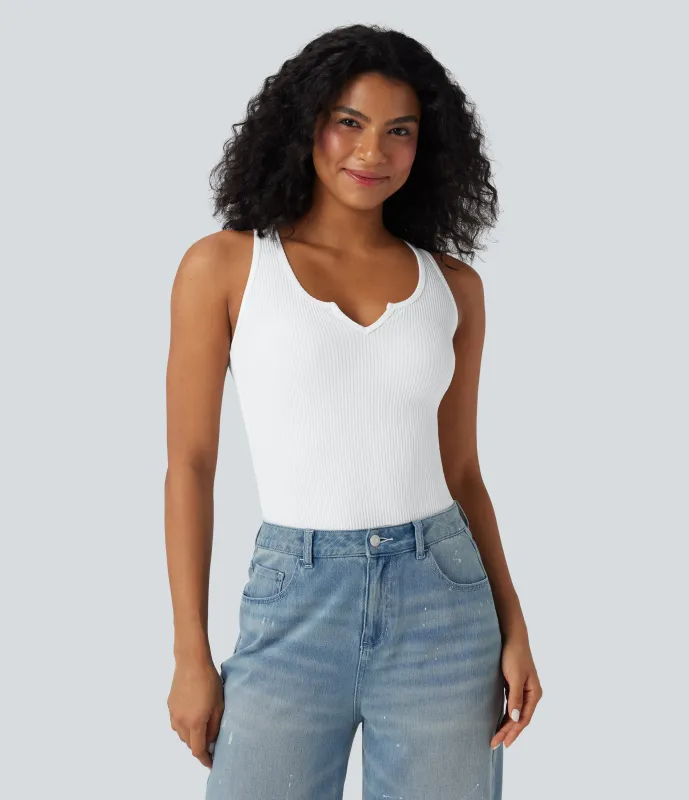 Halara Camiseta casual sin mangas de punto acanalado - White - XL sold by Halara