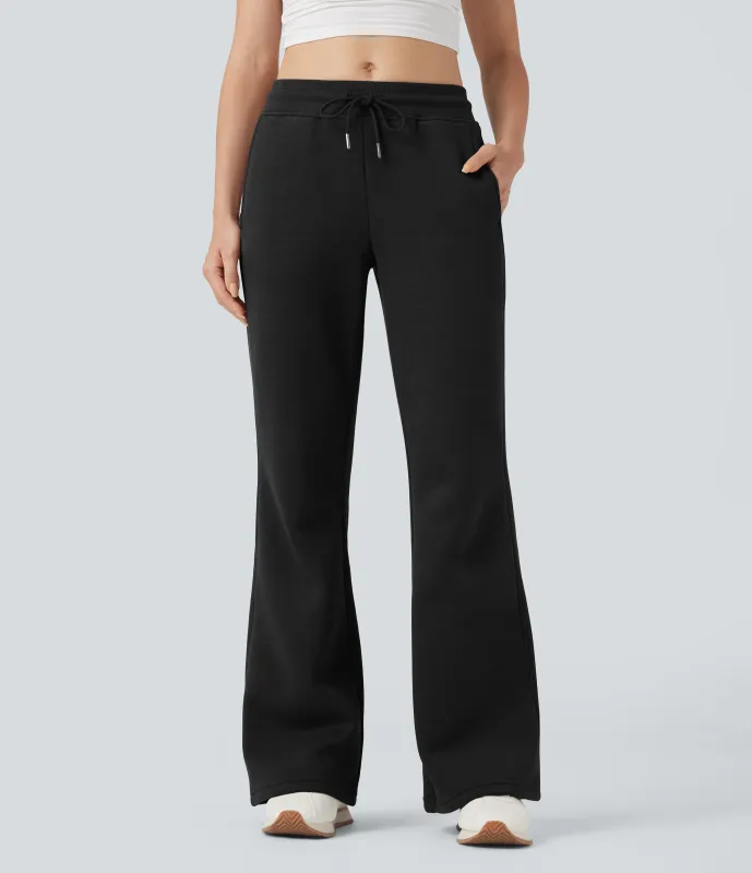 Halara Pantalones casuales acampanados polar de tiro medio con cordón y bolsillos - Black - XS(regular) sold by Halara