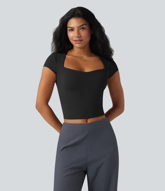 Halara Top de oficina SoftlyZero™ Airy de manga corta con sujetador incorporado - Black - XL made by Halara