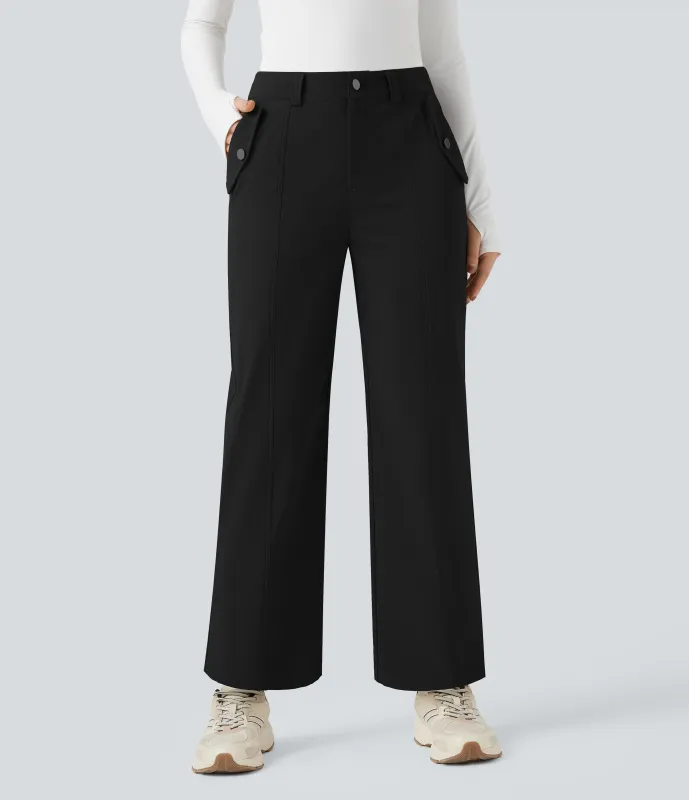 Halara Pantalones de senderismo rectos de tiro medio y resistentes al agua y con bolsillos - Black - L(regular) made by Halara