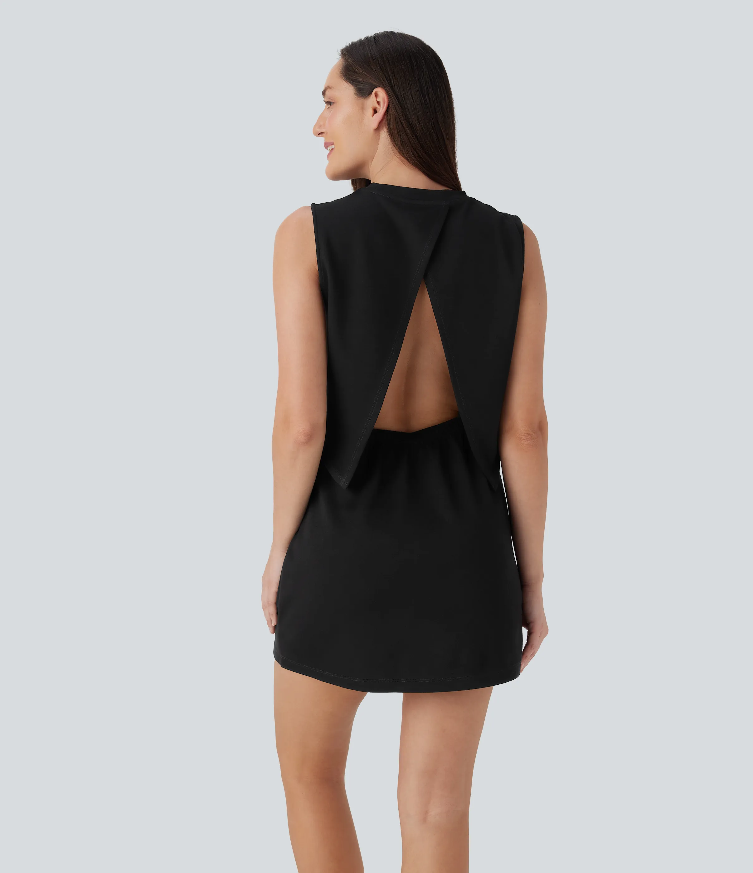 Halara Vestido deportivo de minigolf de dos piezas sin mangas con espalda abierta y cordón ajustable - Black - S sold by Halara