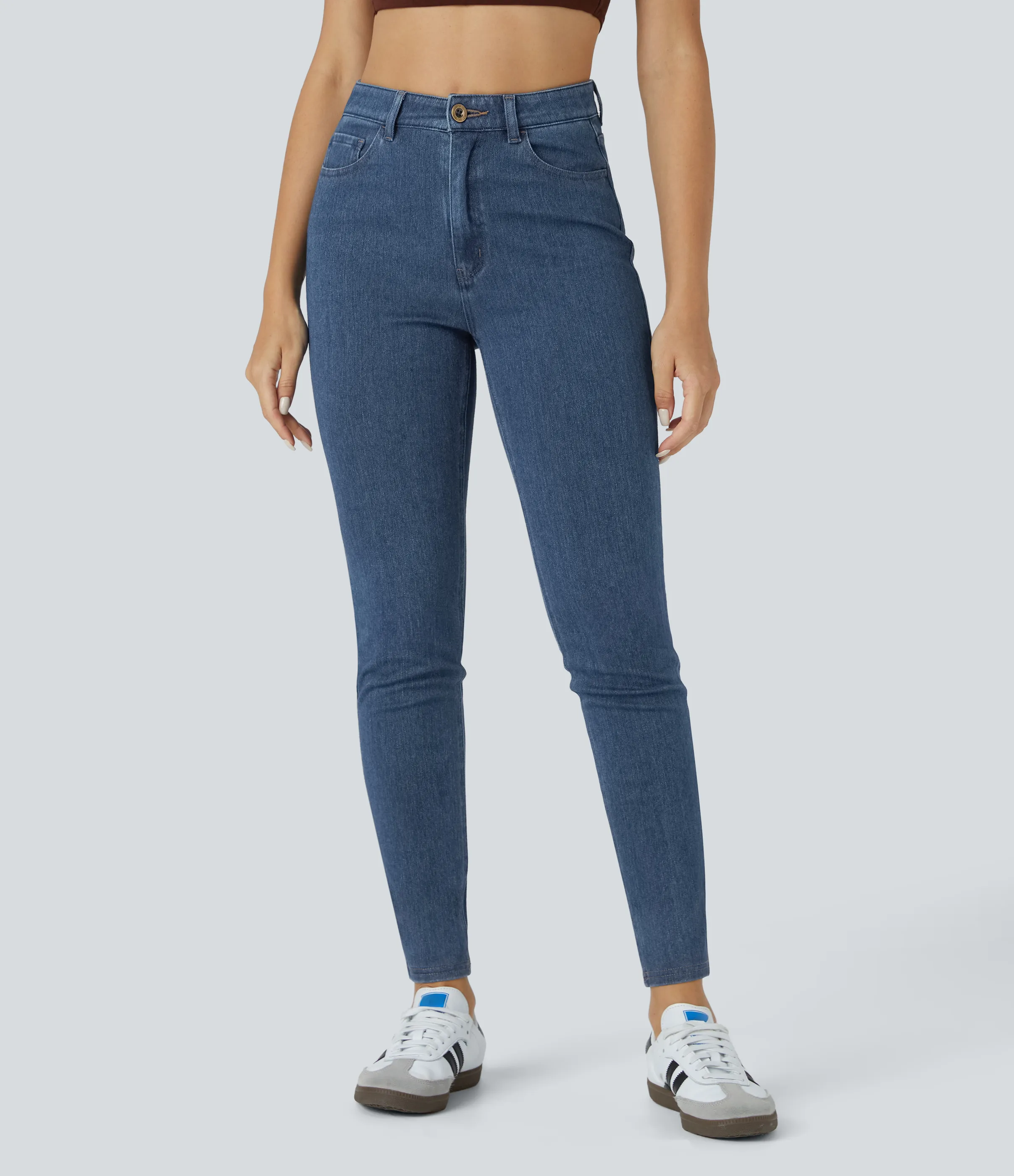 Halara Jeans Halara Flex™ Denim elástico tiro alto cremallera bolsillo - Washed Denim Bleached Blue - M(regular) sold by Halara product image thumbnail 4